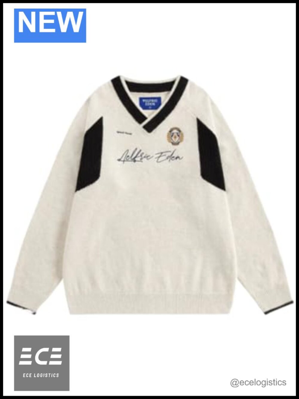 Aelfric Eden V-Neck Sweater Oversized Graphic Pullover for Women Men Loose Fit